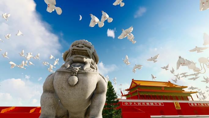 北京天安门和平鸽飞过升格慢镜头