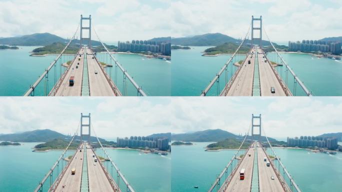 无人机俯瞰香港青马大桥