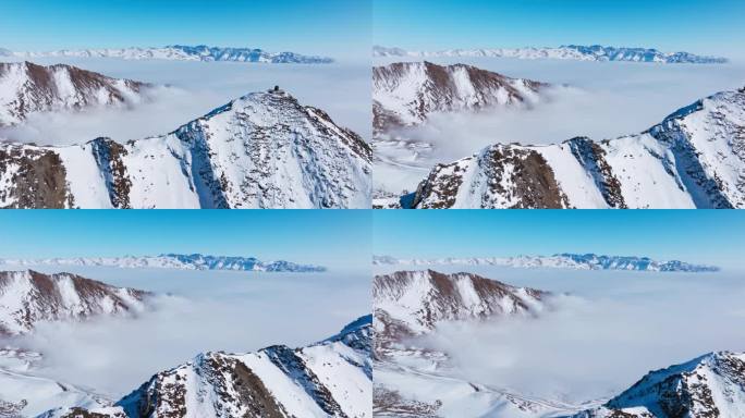 冬季夹金山雪山美景航拍自然风光蓝天云雾