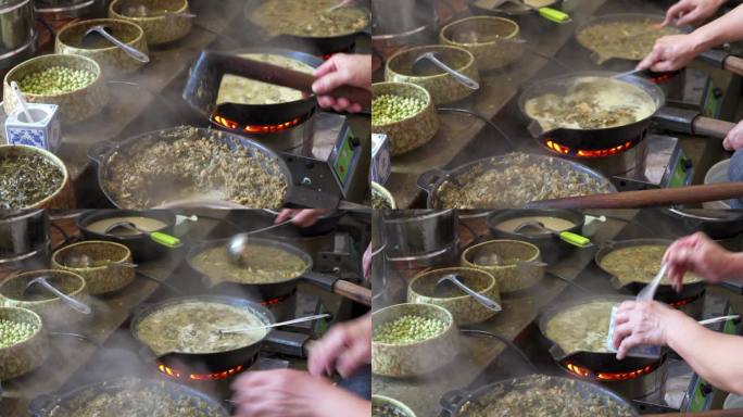 一位厨师在制作油茶，中国广西桂林特色菜肴