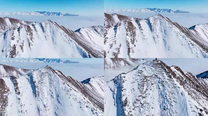 无人机飞越山峰航拍川西雪山夹金山