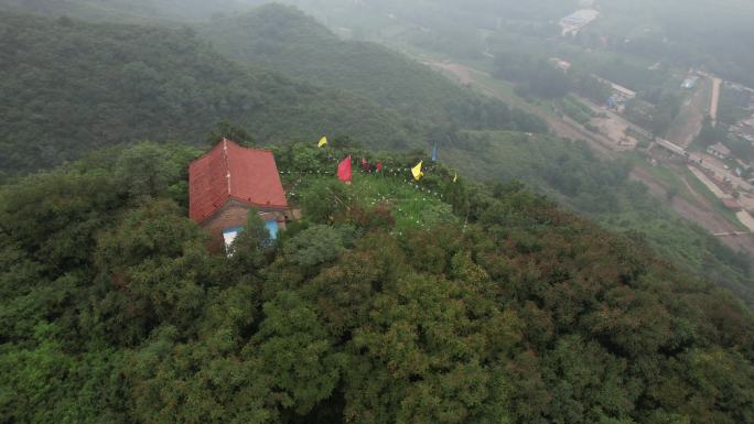 河南三门峡宫前乡寺庙鸟瞰航拍环绕