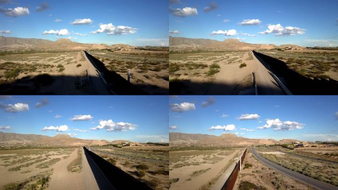 新墨西哥州和奇瓦瓦州之间美国/墨西哥边境墙的空中剪辑