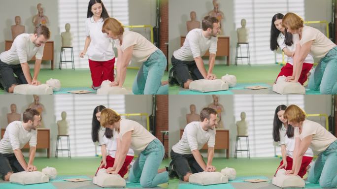 人群CPR急救培训课程。CPR青少年假人急救培训。Concept心肺复苏。