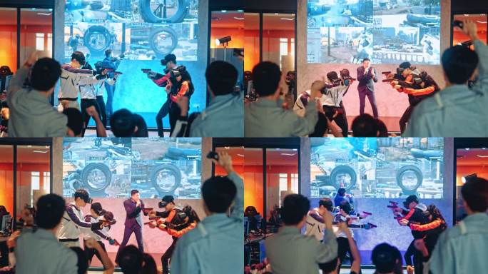 亚洲视频游戏解说员主持2支亚洲Esports球队在舞台上进行VR射击视频游戏大赛