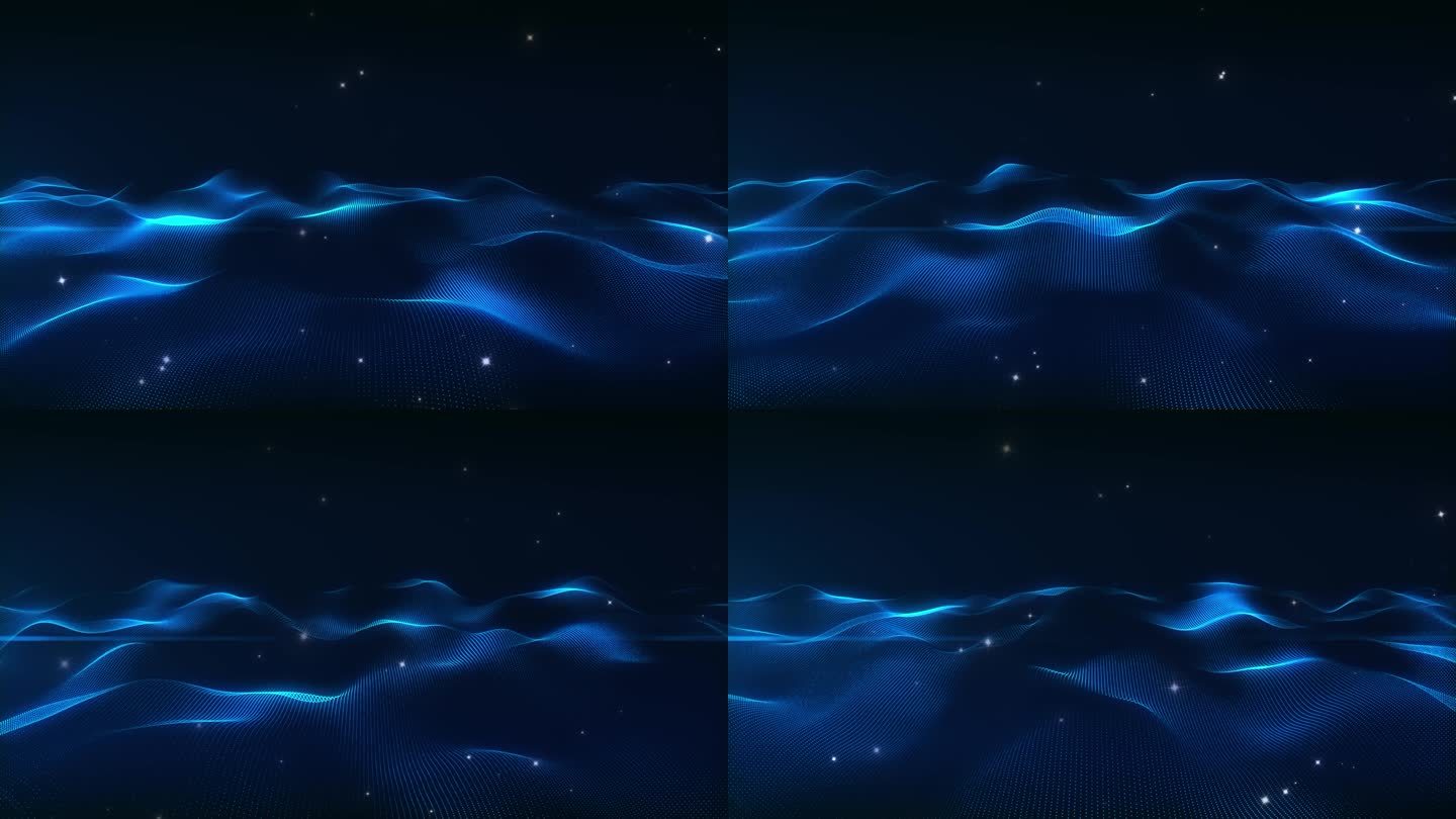 蓝色粒子绸带海浪波纹星海舞台背景