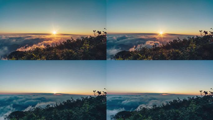 夕阳西下和云海流动延时摄影