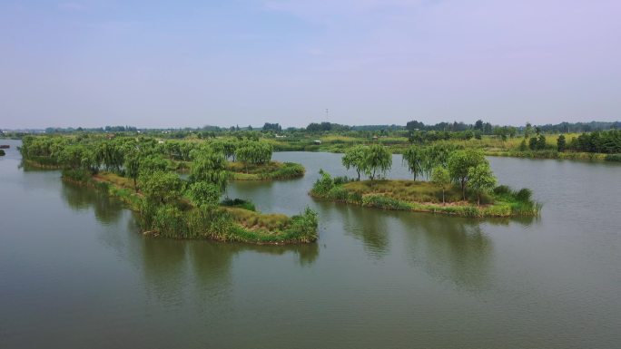 北湖湿地公园水面航拍