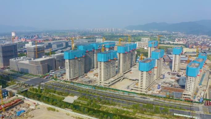 杭州富阳站高铁站附近在建住宅区高清航拍
