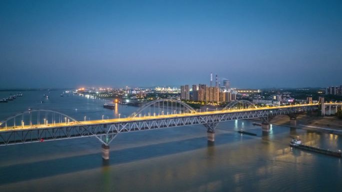九江长江大桥夜景航拍延时
