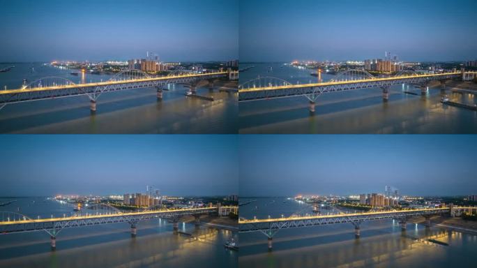 九江长江大桥夜景航拍延时