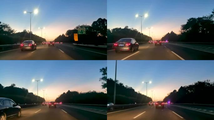 夜晚汽车行驶在高速公路上