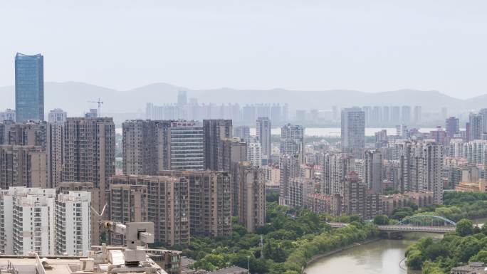 4K延时，南京城市天际线，现代都市风景。