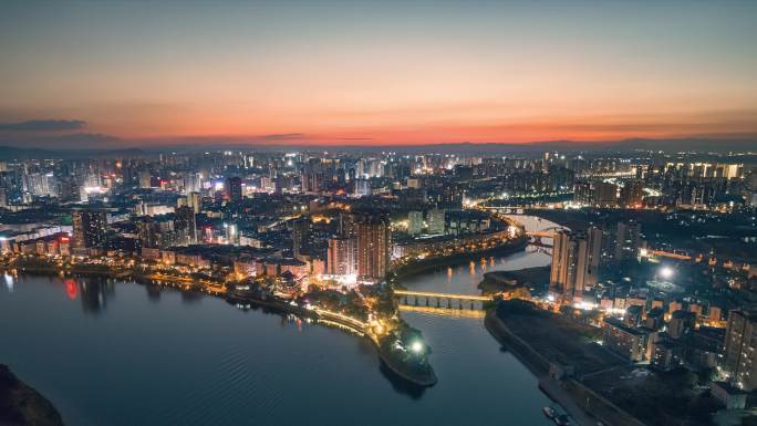 衡阳湘江石鼓书院夜景航拍延时