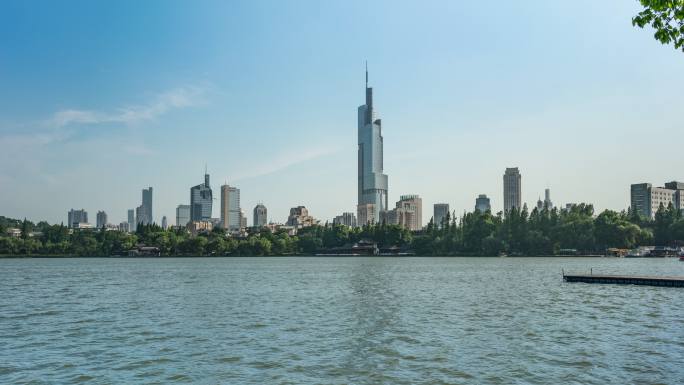 4K延时，南京城市天际线，现代都市风景。