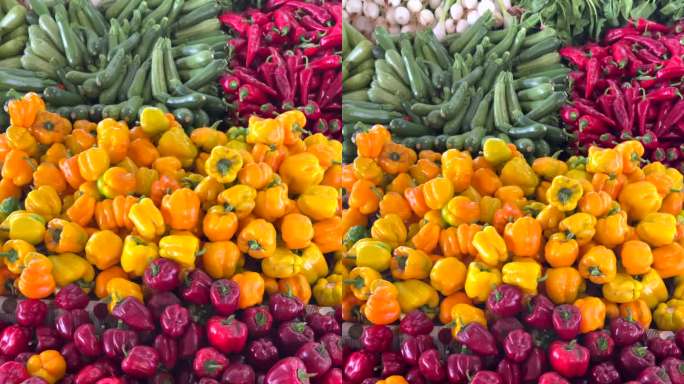 新鲜蔬菜丰收收获辣椒菜市场水果