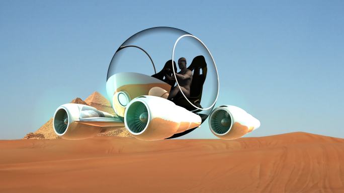 沙漠上飞行的未来飞行器