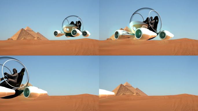 沙漠上飞行的未来飞行器