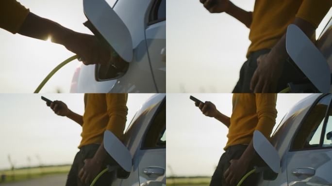 SLO MO停车场收费时，无法识别的男子使用智能手机