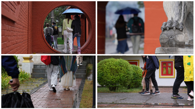 雨中情侣背影脚步