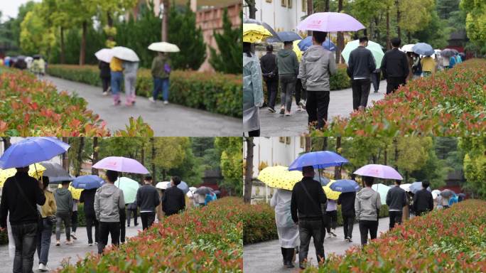 雨中打伞人群背影脚步