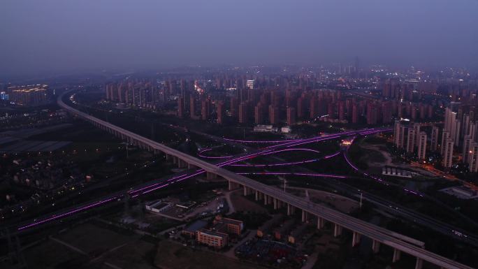 杭州绕城高速公路紫金港枢纽夜景延时航拍