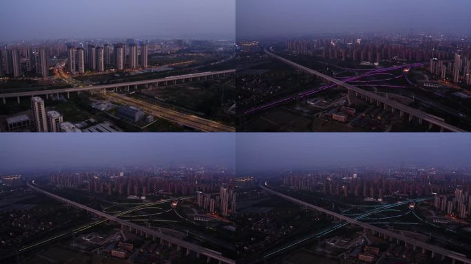 杭州绕城高速公路紫金港枢纽夜景延时航拍