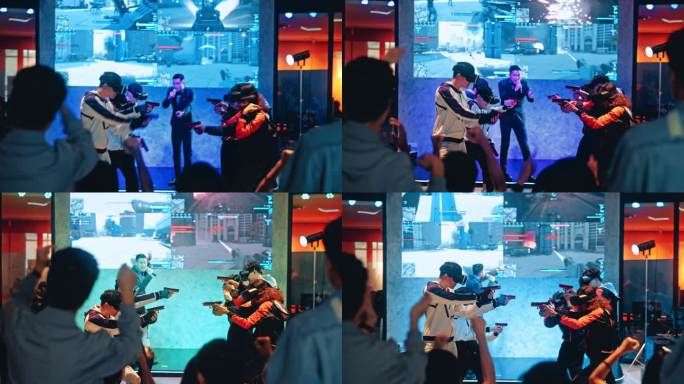 亚洲视频游戏解说员主持2支亚洲Esports球队在舞台上进行VR射击视频游戏大赛