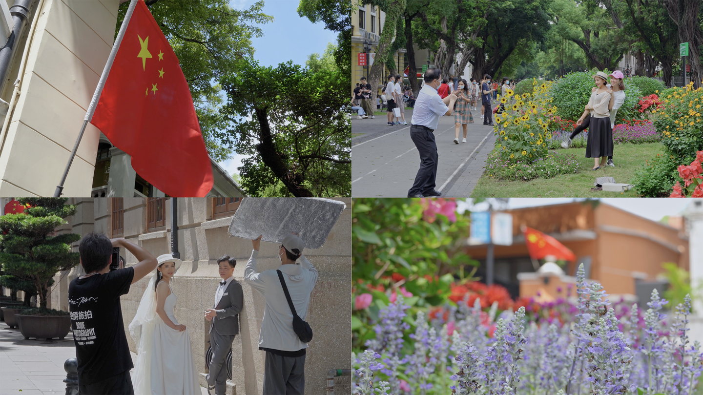 广州沙面国庆旅游景区 实拍素材