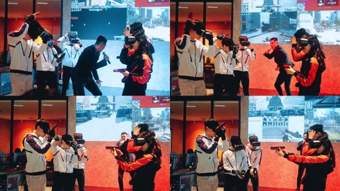 亚运会主持人介绍2支亚洲Esports球队在舞台上进行VR射击视频游戏大赛