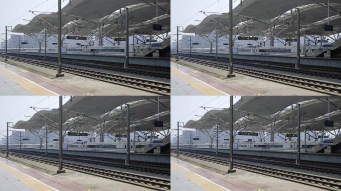 两辆高铁在车站交汇行驶4k视频
