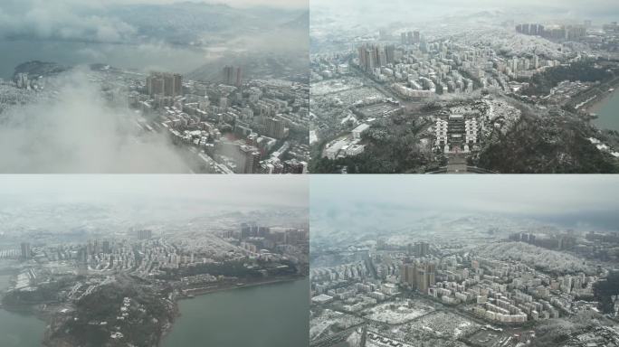 4K三峡大坝及秭归县城雪景视频素材