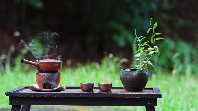 雨天煮茶中国风意境