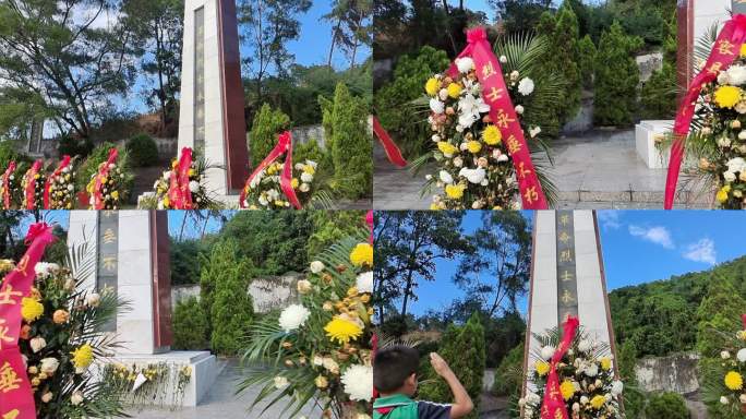 抗日战争烈士纪念碑少先队员向烈士陵园献花