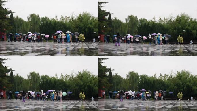 雨中广场人群