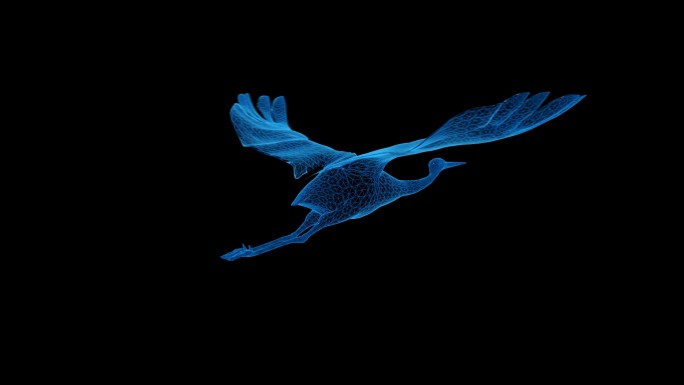 蓝色科技线条仙鹤飞翔透明通道素材