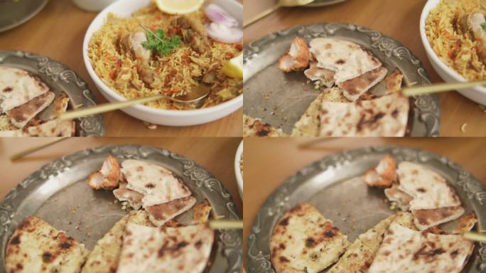 餐桌上的印度食品特写-库存视频