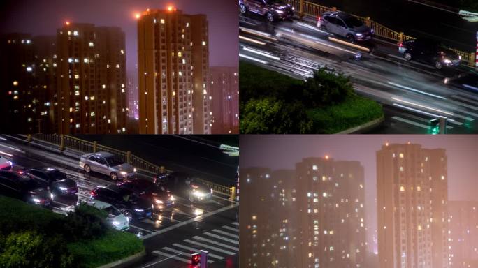 雨天城市夜景延时