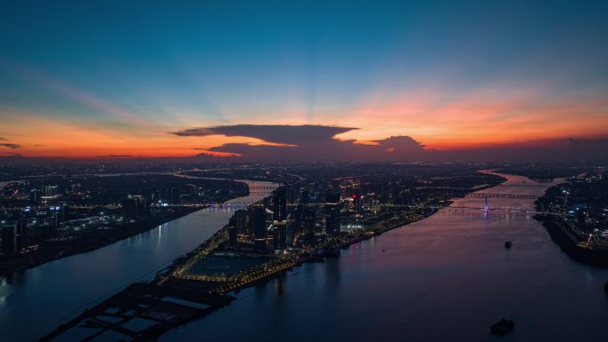 航拍广州南沙灵山岛尖4k延时夜景