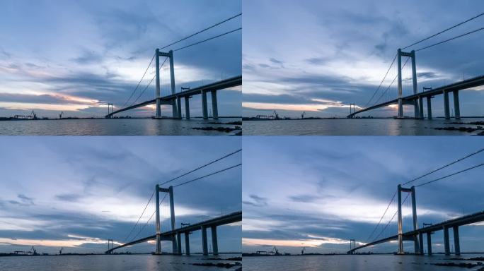 4K广州南沙大桥日转夜延时风光
