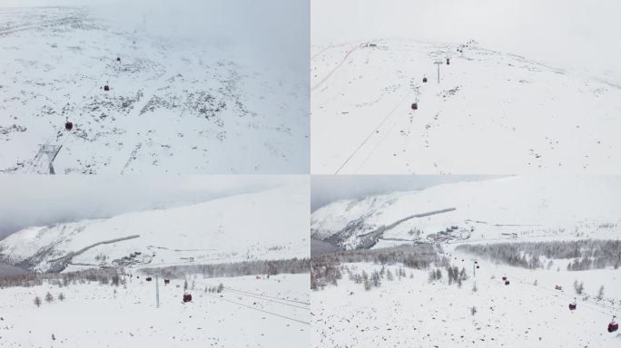 航拍雪场缆车可可托海十月4K