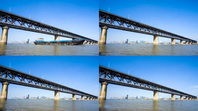 武哈长江大桥武哈长江大桥货船驶过两层大桥