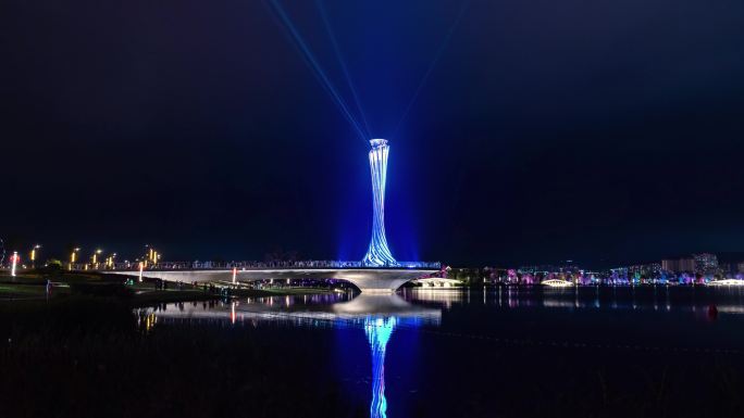 世界大运公园火炬塔灯光秀延时素材