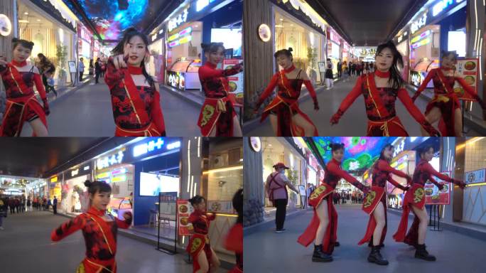 重庆解放碑美食街跳舞现代舞