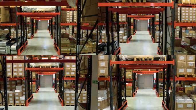 仓库内部。没有人员的存储设施。Steadicam射门。股票视频