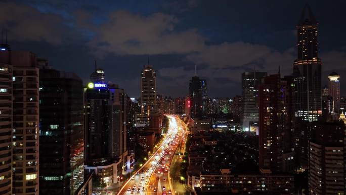 上海陆家嘴延安高架城市夜景航拍