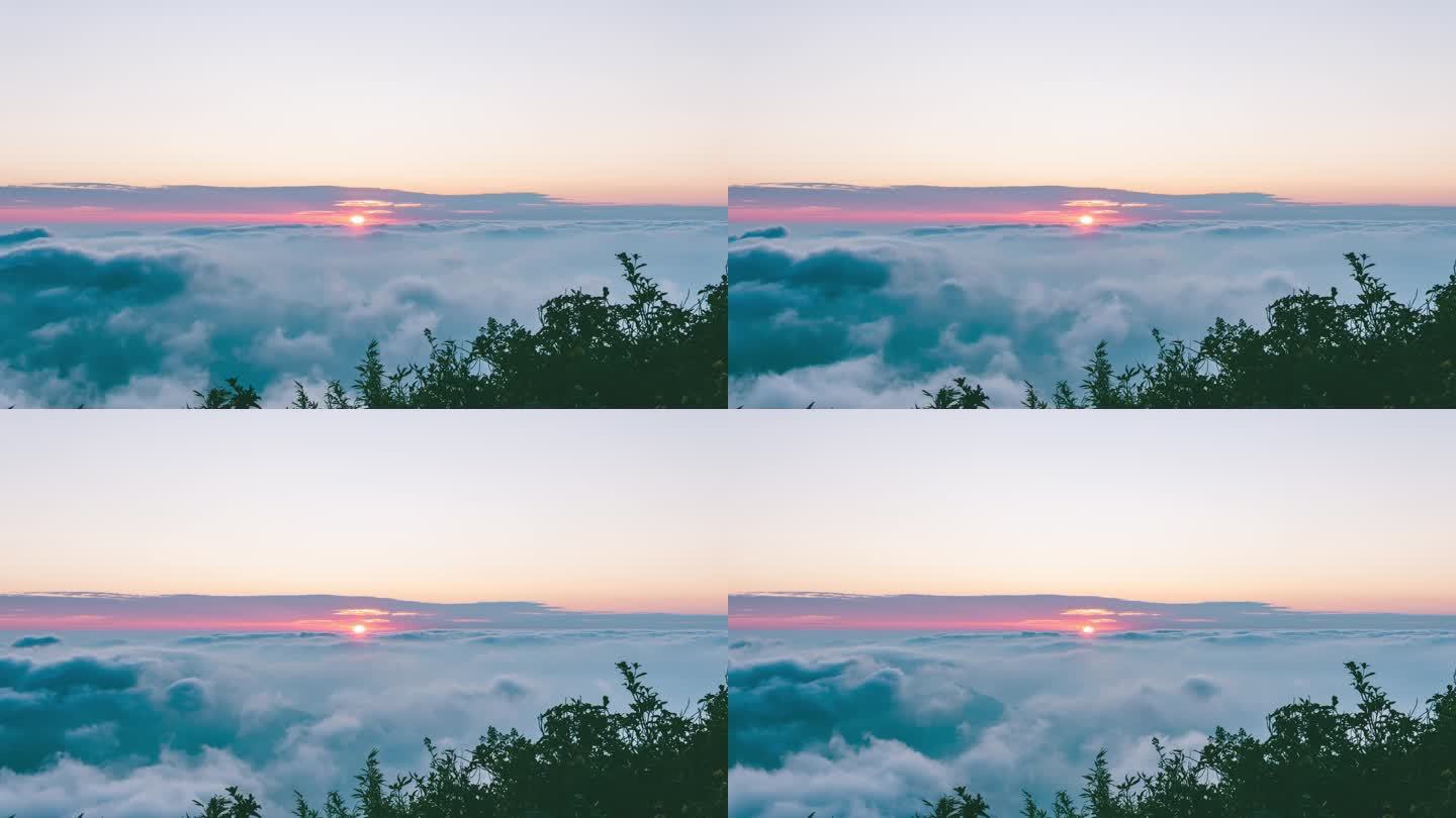 落日和高山上的云海延时摄影
