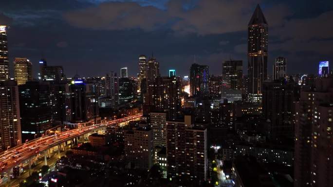 上海陆家嘴延安高架城市夜景航拍