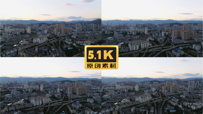 5K-航拍清晨城市街道风貌