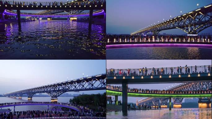 南京长江大桥夜景航拍与延时